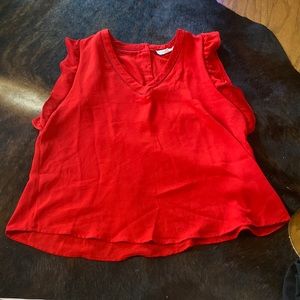 Red blouse fluffy sleeve